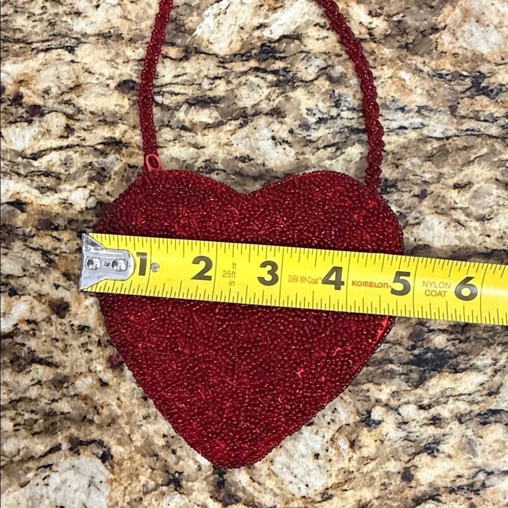 Red Beaded Heart Micro Crossbody Bag Y2K Statement Purse - Picture 5 of 7